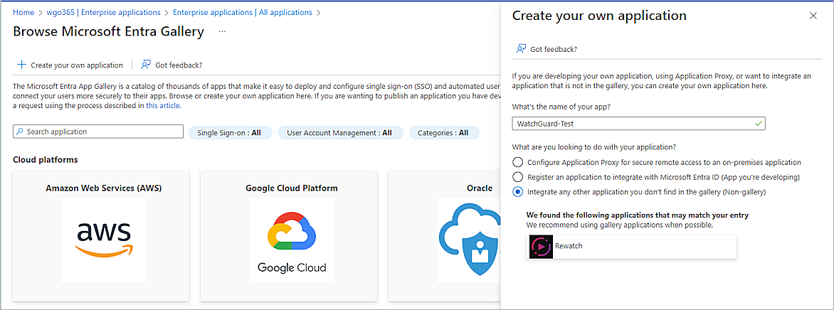 Screenshot of Microsoft Entra ID, create your aplication
